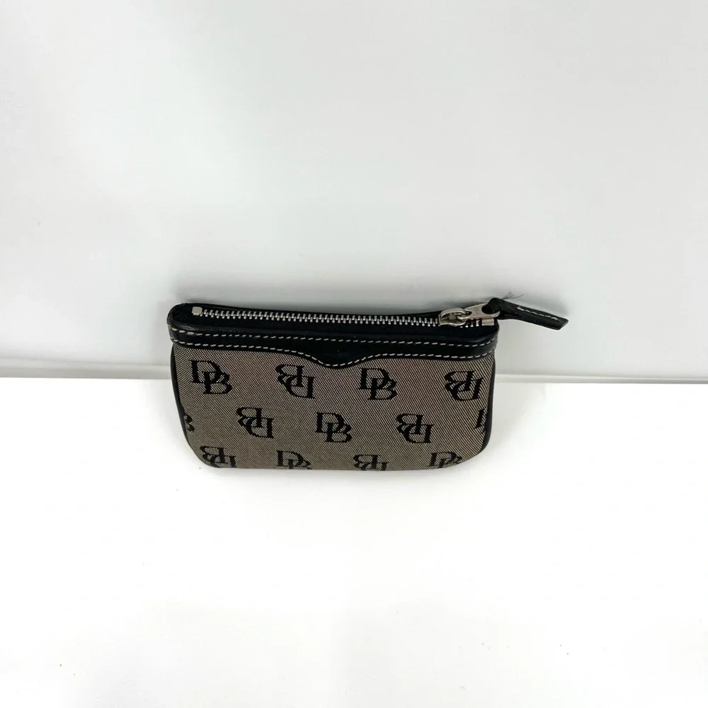 Designer Dooney & Bourke Signature Logo Monogram Black Coin Zippered Card Pouch